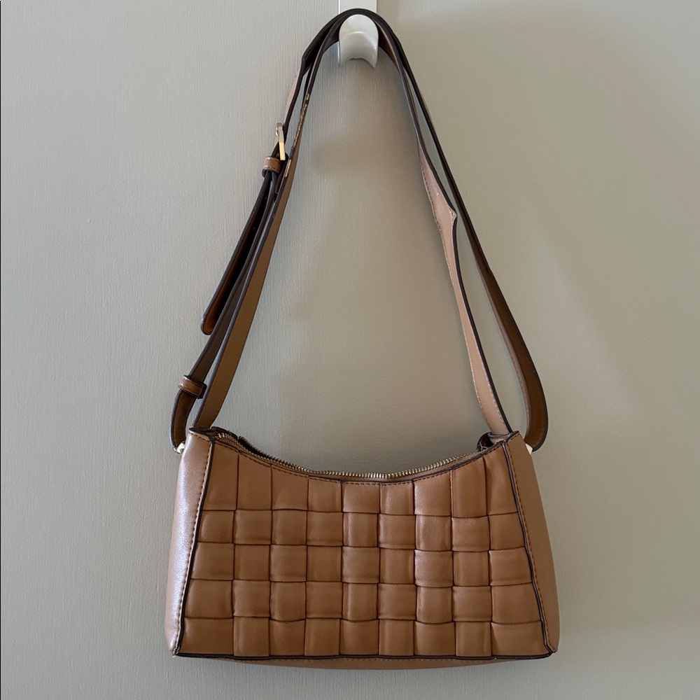 A New Day Tan Woven Convertible Crossbody Purse